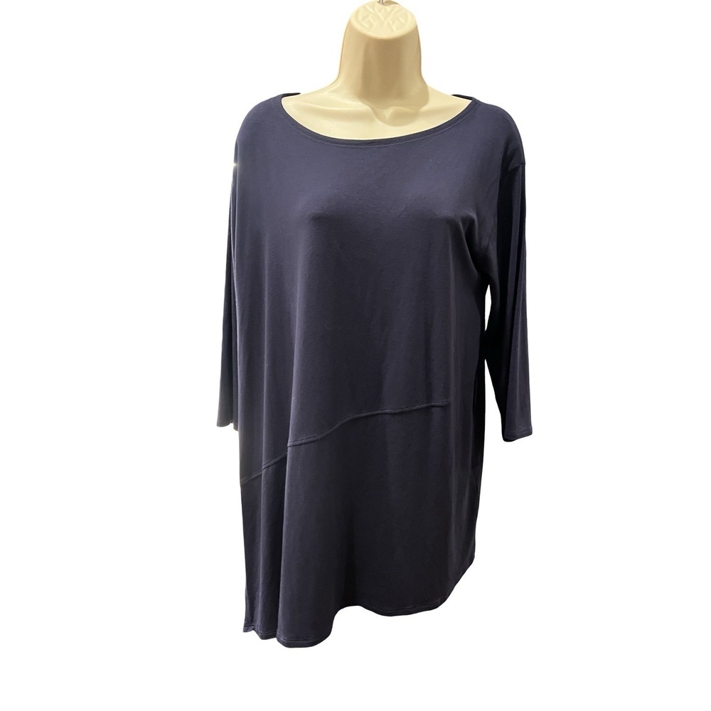 EILEEN FISHER Blue Asymmetrical Long Sleeve Tunic Top Size M